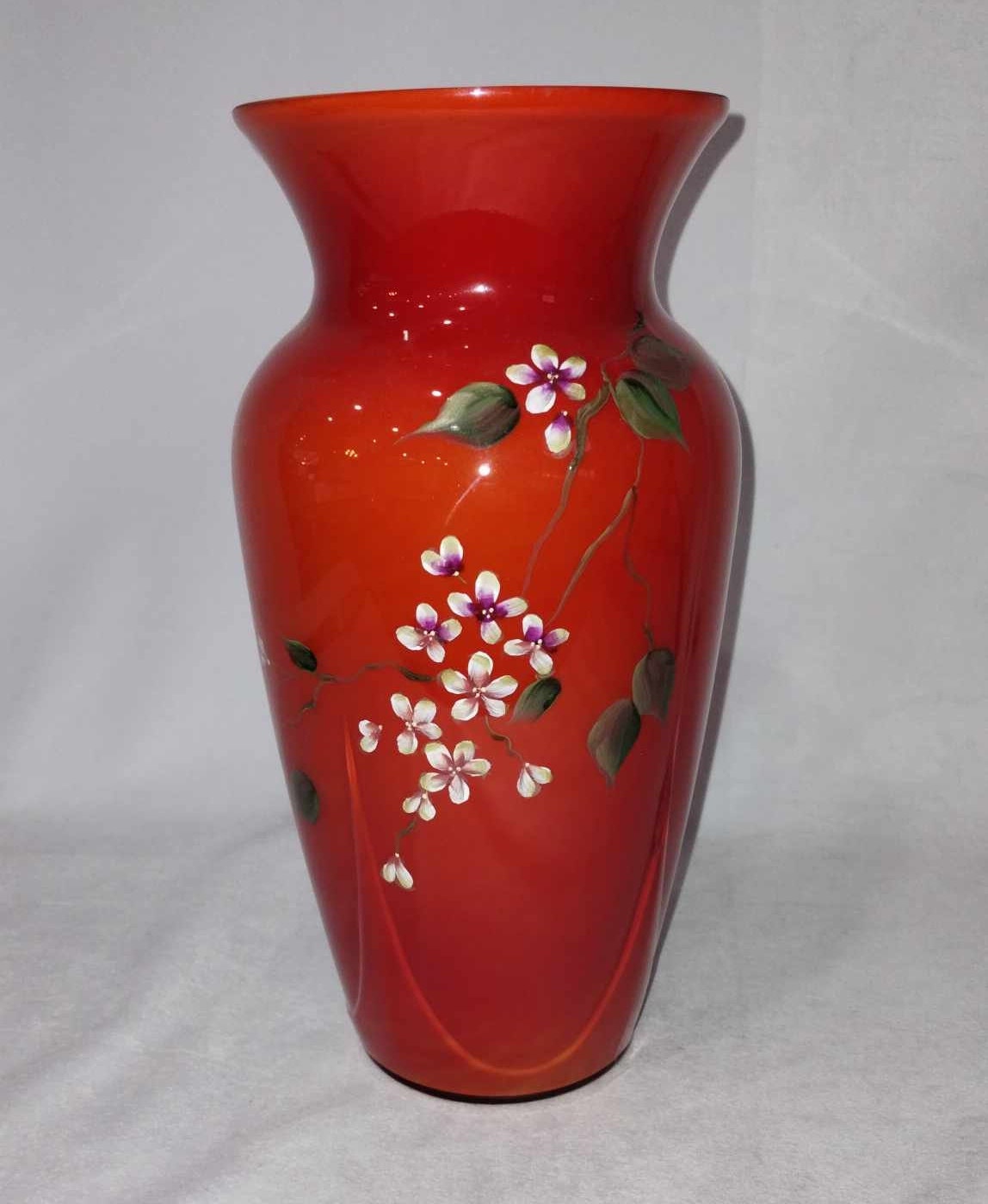 RARE Fenton Persimmons Cased Glass Hand-painted Flower Vase