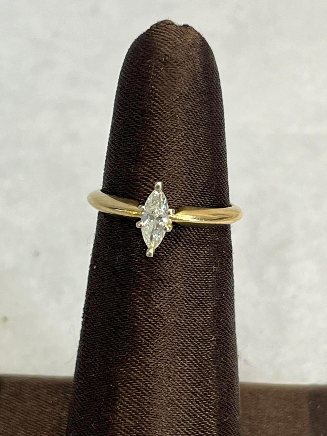 Vintage 14k Yellow Gold Marquise Cut Diamond Solitaire Engagement Ring ...