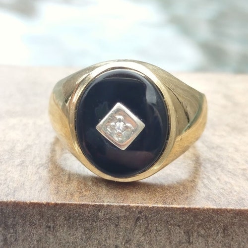 Vintage 1940's 10k Yellow Gold Gent's Onyx Ring With - Etsy
