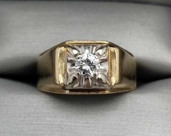 Men's 0.32 Carat Diamond Solitaire Ring 14K Two Tone Gold Size 11