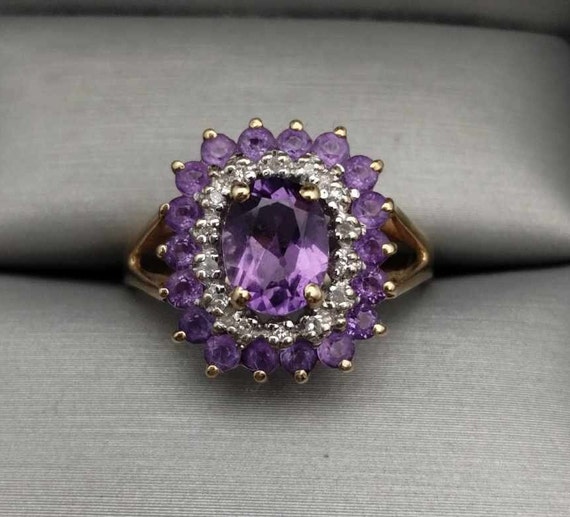 2+ CTW Natural Amethyst and Diamond Double Halo R… - image 1