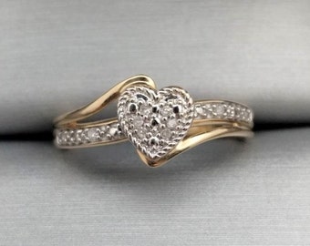 Dainty 10K Two Tone Yellow & White Gold Diamond Composite Ring Size 6 3/4