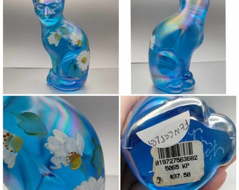 Fenton Art Glass Hand Painted Cat - Etsy