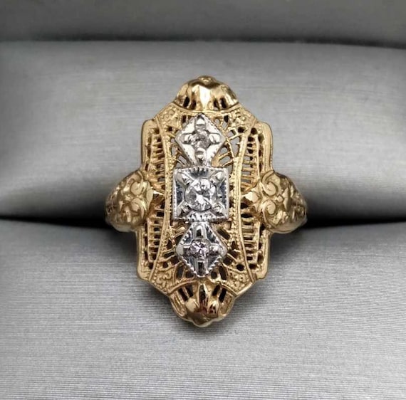 Vintage 1970's Era Art Deco Natural Diamond Ring … - image 1