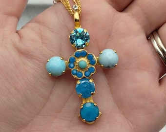 Mariana Turquoise Swarovski Cross Necklace