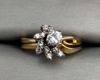 Round 0.40 Carat Natural Diamond Solitaire w/ Marquise Enhancer Bridal Set 14K Yellow Gold Size 5