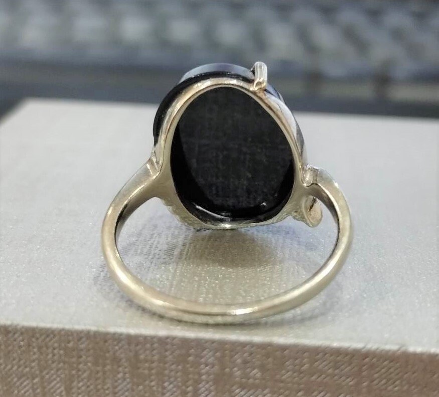 Vintage 1950's Era Oval Black Onyx & Diamond Ring 10K White