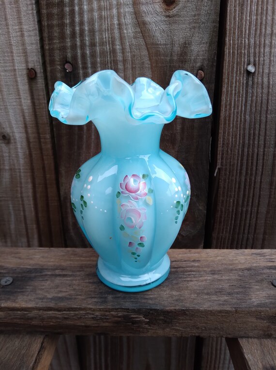 Fenton Baby Blue Ruffled Mini Vase Etsy