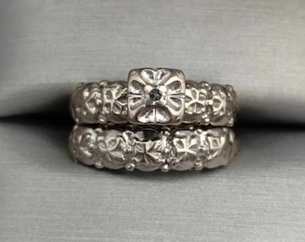 Vintage 1950's Era Diamond Bridal Set 14K Two Tone Gold Size 6 3/4