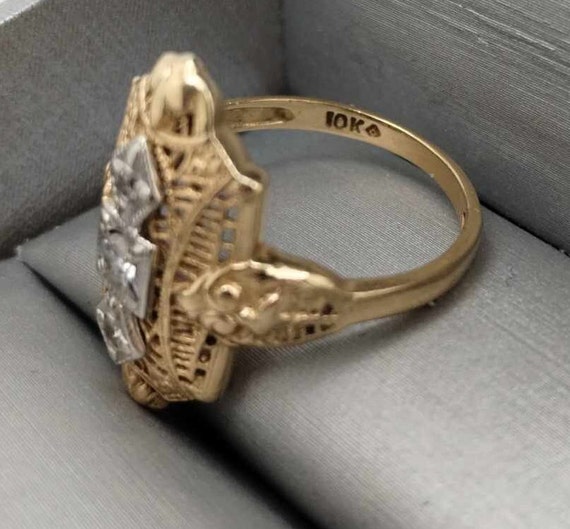 Vintage 1970's Era Art Deco Natural Diamond Ring … - image 3