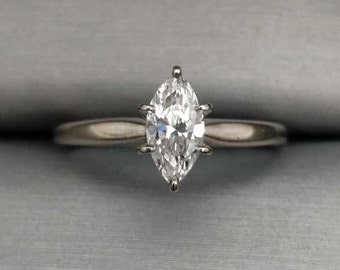 Marquise 0.39 Carat Natural Diamond Solitaire Ring 14K White Gold Size to 6 1/4