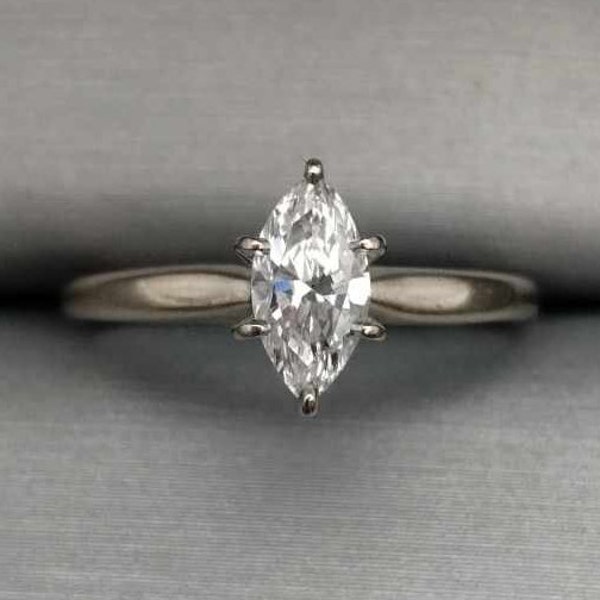 Marquise 0.39 Carat Natural Diamond Solitaire Ring 14K White Gold Size to 6 1/4