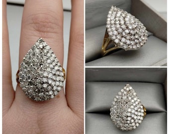 Large 3.06 CTW Pear Shape Natural Diamond Cluster 14K Yellow Gold Size 10