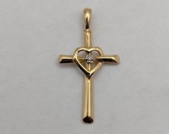 Dainty 14K Yellow Gold Diamond Cross Pendant