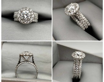 2.07 CTW Natural Round VVS Halo Diamond Featuring 2 Soldered Pave Bands 14K White Gold Size 3 3/4