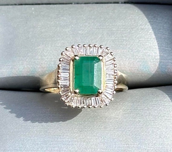 1.90 CTW Emerald Cut Natural Emerald & Diamond Ha… - image 2