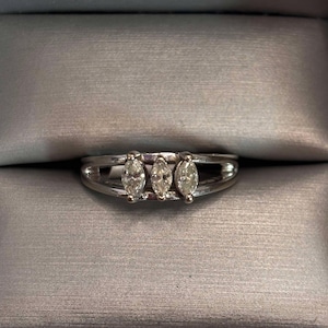 14kt White Gold .43 CTW 3 Stone Marquise Diamond Ring Size 7 1/4
