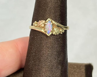 10k Black Hills Gold Marquise Opal Tri-Color Floral Ring - Size 7