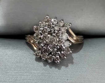 Vintage 1/2 Carat Natural Round Diamond Cluster Ring 10K Yellow Gold Size 5 3/4