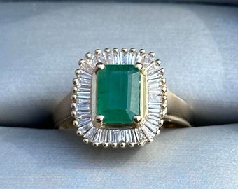 1.90 CTW Emerald Cut Natural Emerald & Diamond Halo Ring 14K Yellow Gold Size 7