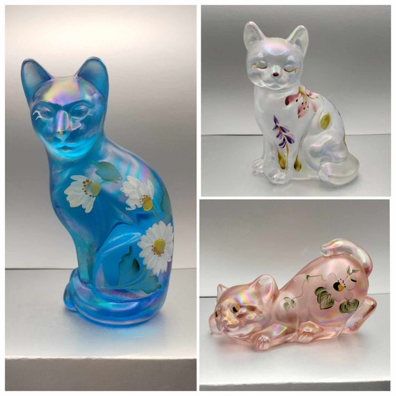 公式の店舗 Painted Hand Glass Art Fenton Cat Etsy - 工芸品
