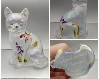 Fenton Art Glass Hand Painted Cat - Etsy