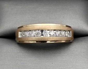 Men's 10K Yellow Gold Channel Set Natural Round Diamond Band / Ring size 13