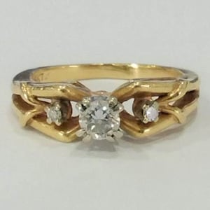 Vintage Round Natural Diamond Engagement Ring 14k yellow gold size 4 1/4