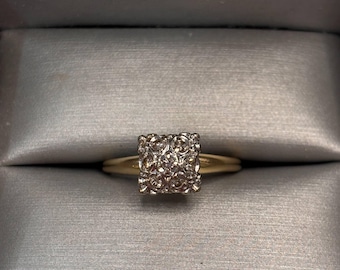 14kt Yellow and White Gold Diamond Cluster Ring Size 7