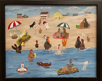 Original Acrylic Painting 'Chicks On The Beach' by Gail Murphy #103 Framed