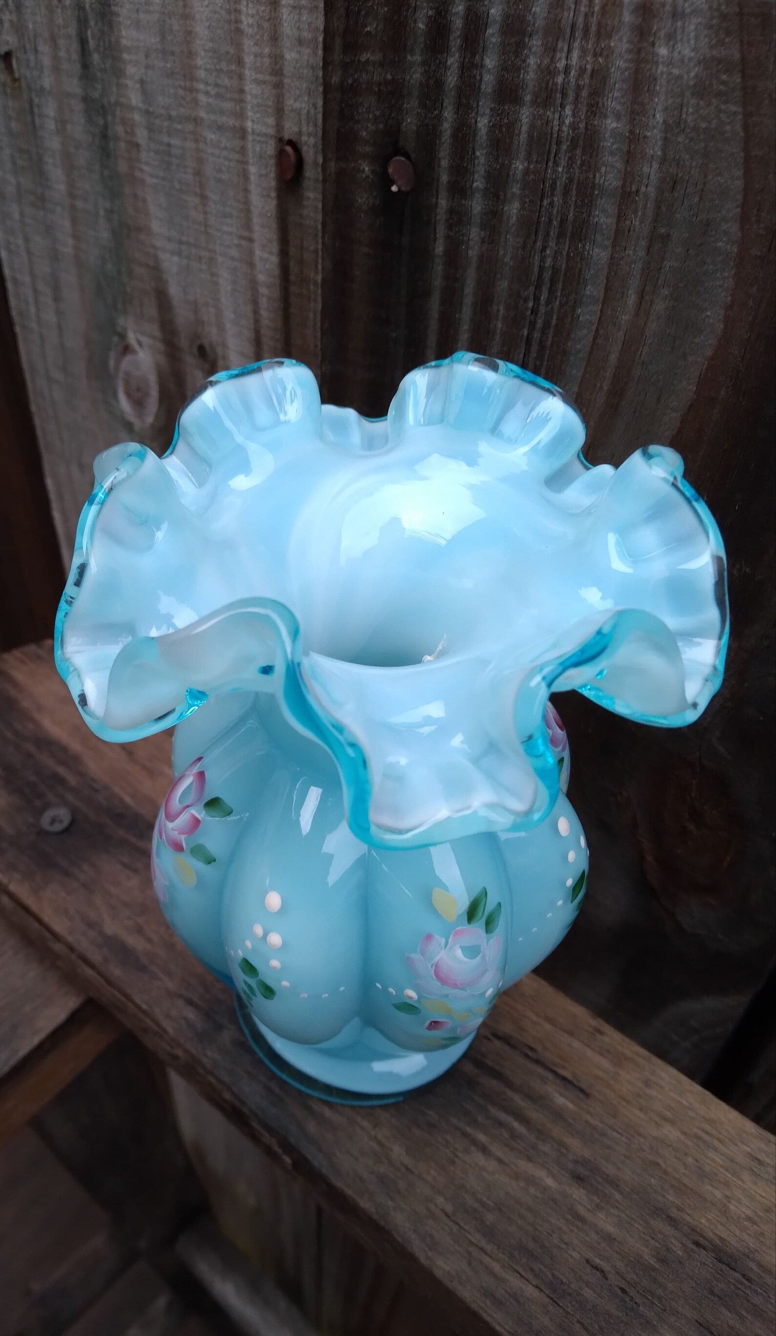 Fenton Baby Blue Ruffled Mini Vase Etsy