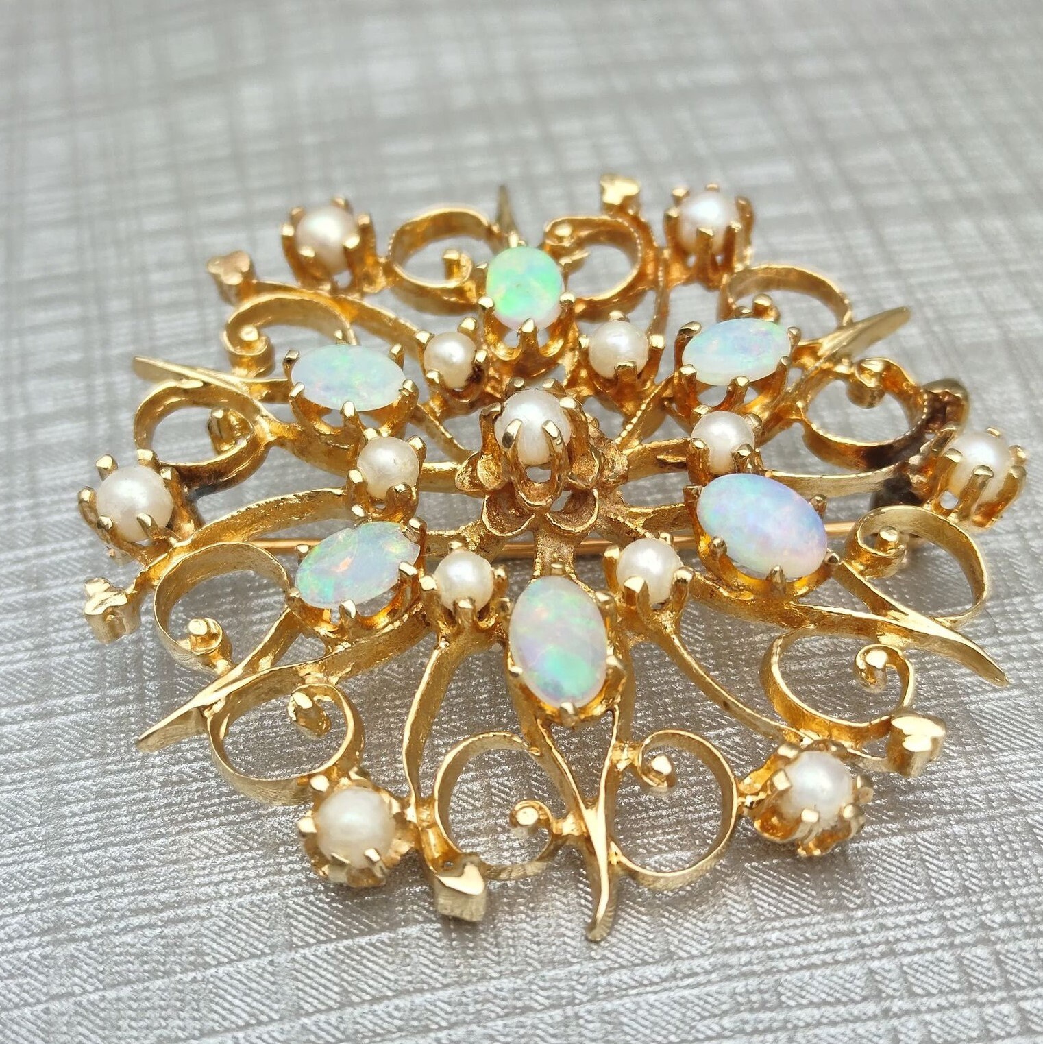 Antique 14K Opal Filigree Bar Pin, Ladies Yellow Gold Brooch, Floral M –  Good's Vintage