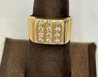 Vintage 14k Yellow Gold Channel-cut Genuine Diamond Men's Ring - Size 9.5