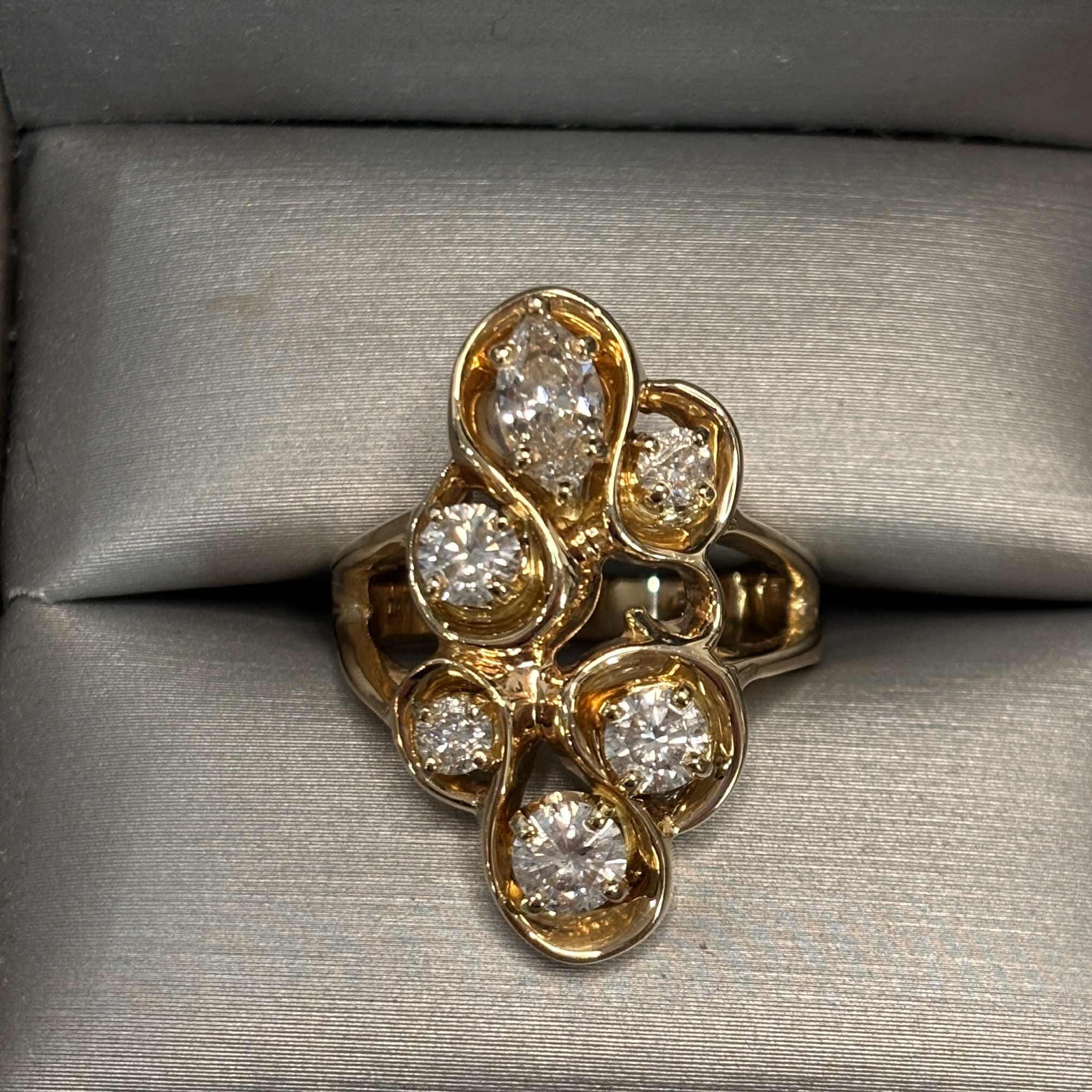 14kt Yellow Gold 1.5 CTW 6 Stone Diamond Ring Size 8