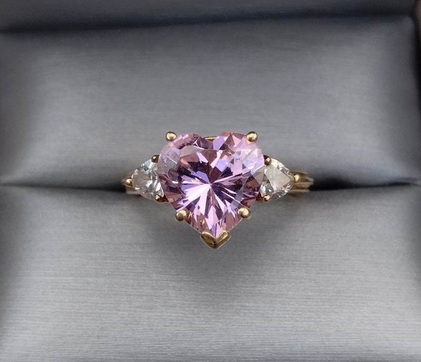 Valentine Special 3.84 Carat Heart Pink Ice and Clear CZ Ring 10K