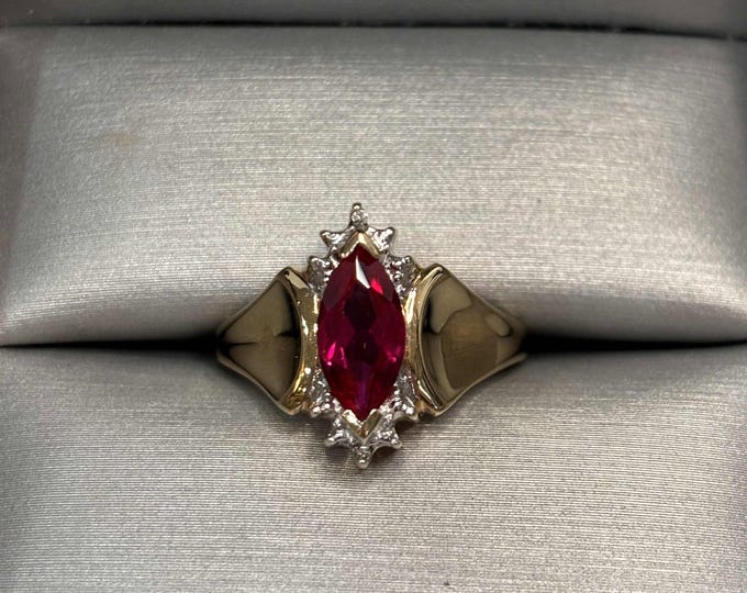 10kt Yellow Gold Marquise Ruby Ring Size 7 - Etsy