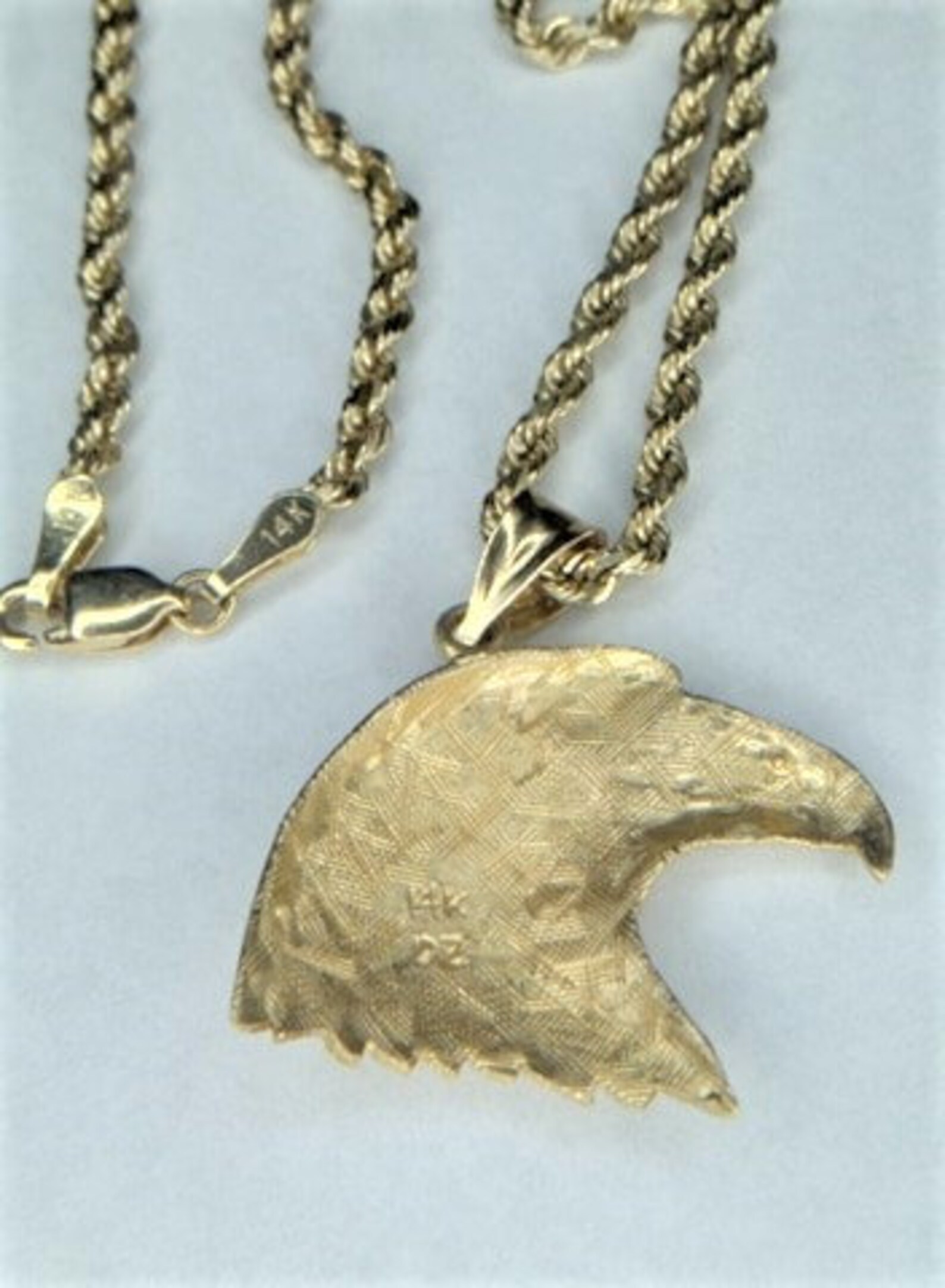 14k Yellow Gold Bald Eagle with 18 3mm Rope Chain Etsy