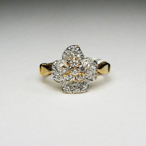 Vintage Cubic Zirconia Flower Ring 18K Gold Plate… - image 1