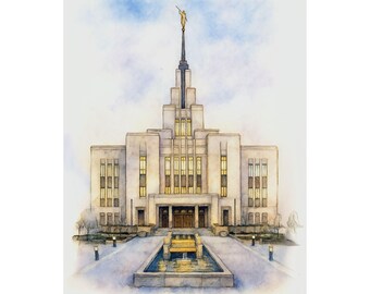 Saratoga Springs Temple Watercolor Print | LDS Art