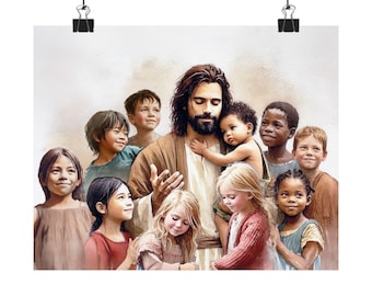 Jesus and The Little Ones | Jesus Christ | Multicultural Christian Art