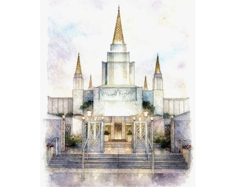 Oakland Temple | Fine Art LDS Temple Print | Religious Watercolor Artwork | Peaceful Church Gift