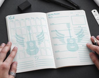 Winged Guitar Planner: Monthly, Weekly, Daily, Trackers - Inspiration & Dreams - PDF Download