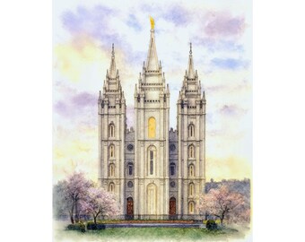 Salt Lake City Temple Watercolor Print | LDS Religious Artwork (Fine Art)