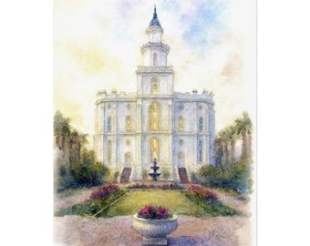 St George Temple | Fine Art LDS Temple Print | Religious Watercolor Artwork | Peaceful Church Gift