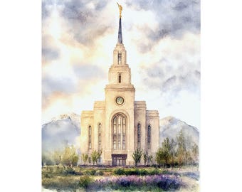 Layton Temple | Fine Art LDS Temple Print | Religious Watercolor Artwork | Peaceful Church Gift