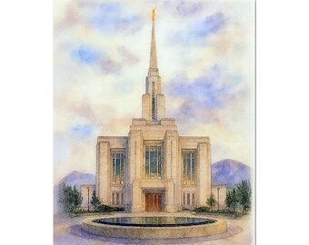 Ogden Temple | Fine Art LDS Temple Print | Religious Watercolor Artwork | Peaceful Church Gift