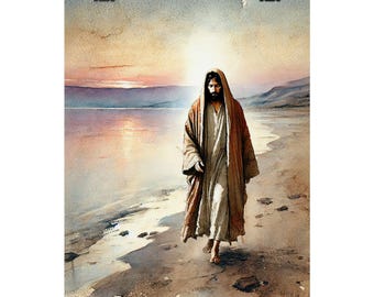 Walking the Shores of Galilee | Jesus Christ | Religious Poster Print