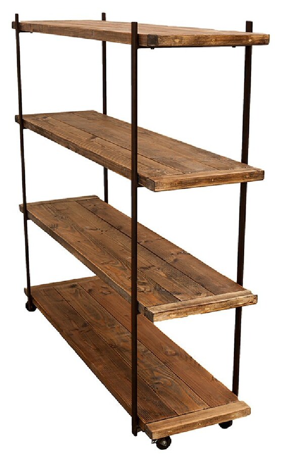 Natural Wood Metal Shelving Display Unit On Casters Etsy