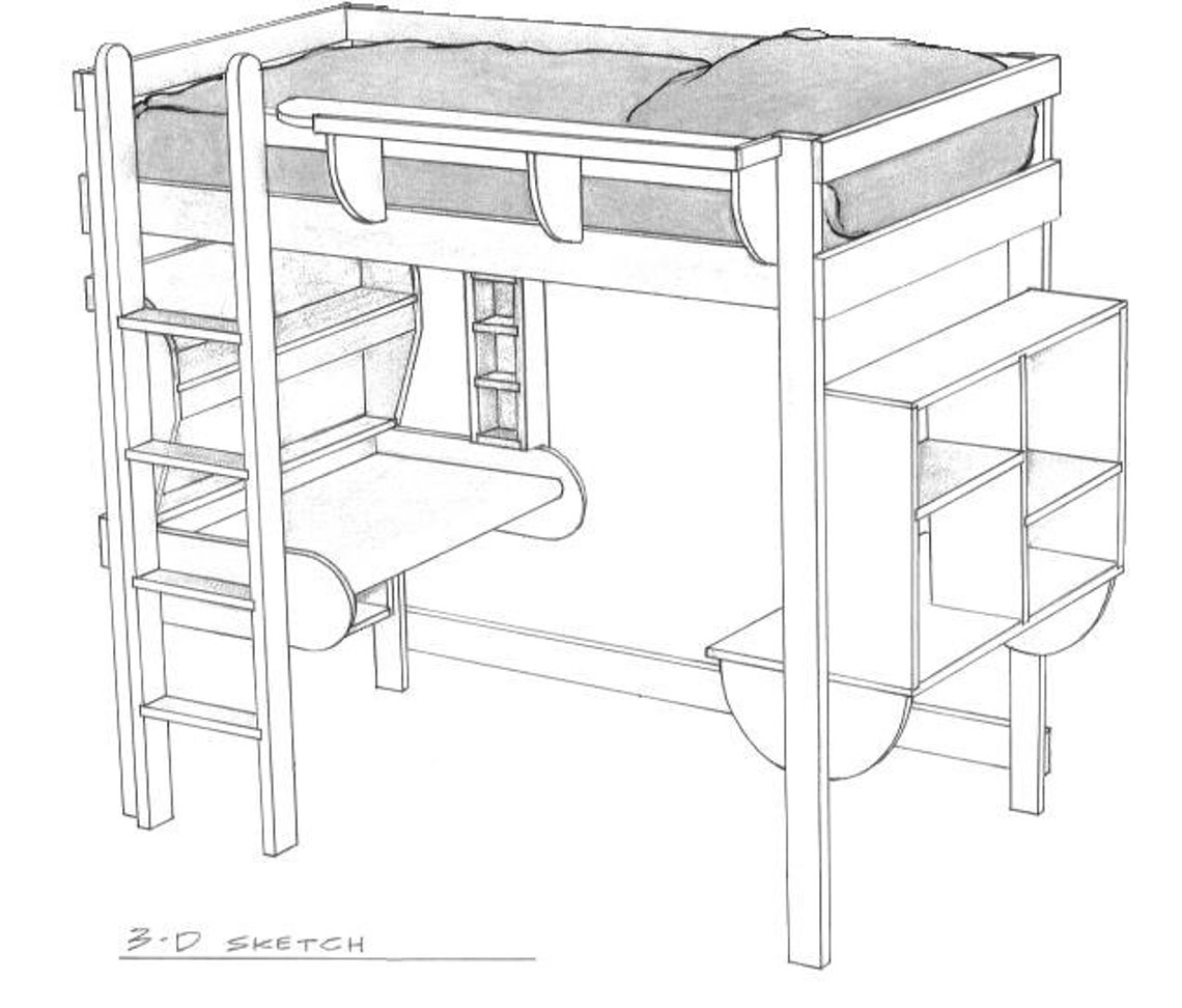 CHILDREN'S LOFT BED With Desk and Storage Woodworking Furniture Plans