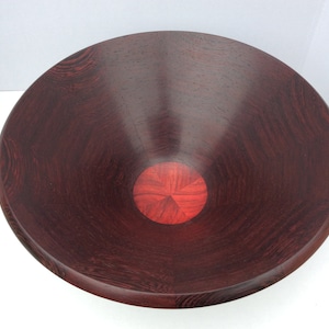 Large Segmented Wood Bowl made from segmented wenge and padauk staves.